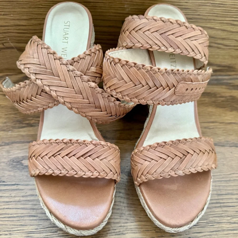 Stuart Weitzman Elixir Sandal Leather Wedges Tan Camel 8.5 - Picture 5 of 12